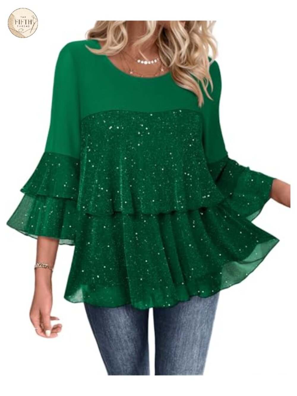 Women's Dressy Peplum Tunic Top 3/4 Ruffle Sleeve Elegant Evening Blouse